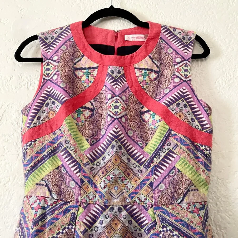 Matthew Williamson 100% Linen Tribal Print Sleeveless Mini Dress sz 10 - Picture 3 of 8